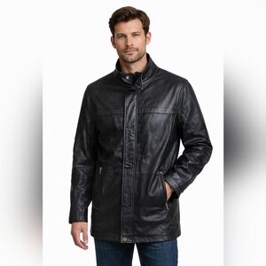 Real Leather Men's Black Genuine Leather Outdoor Jacket coat size Slim. Large ..